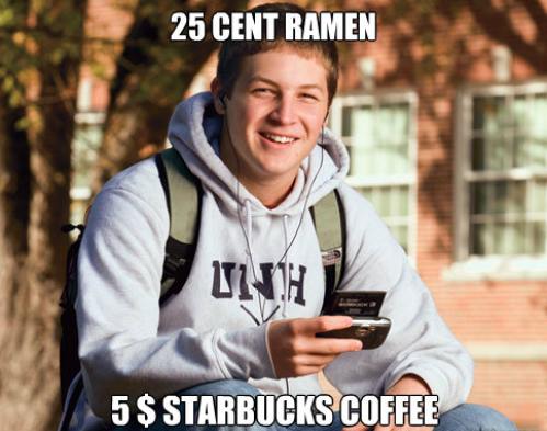25 Cent Ramen $5 Starbucks Coffee
